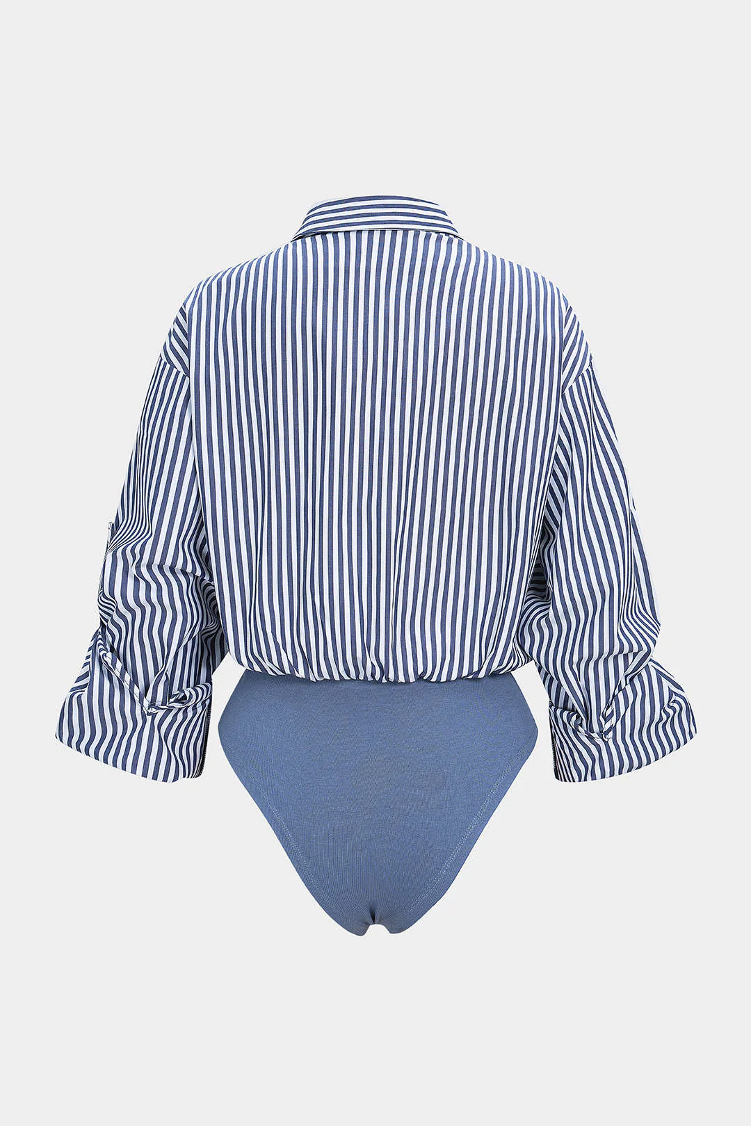 Stripes Print Button Patchwork Knotted Long Sleeve Bodysuit - Image 2