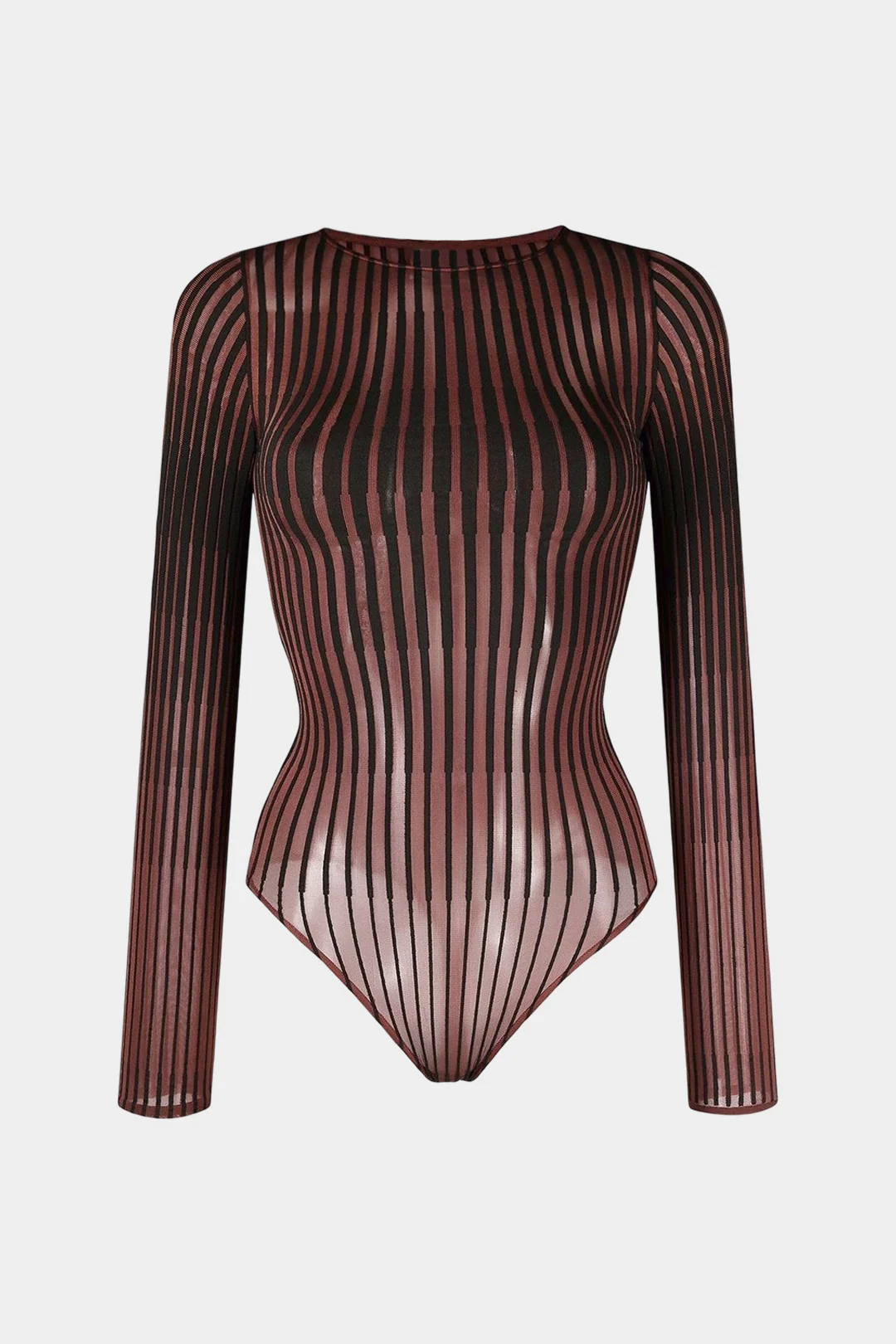 Stripes Print Round Neck Long Sleeve Bodysuit