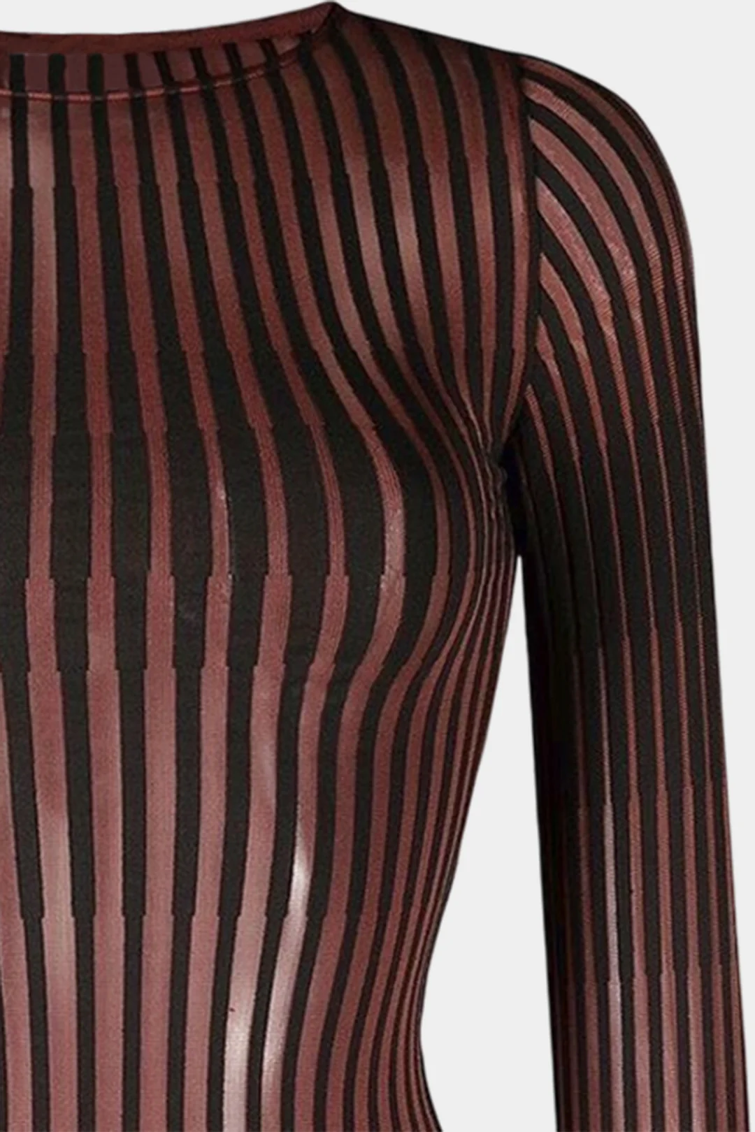 Stripes Print Round Neck Long Sleeve Bodysuit - Image 2