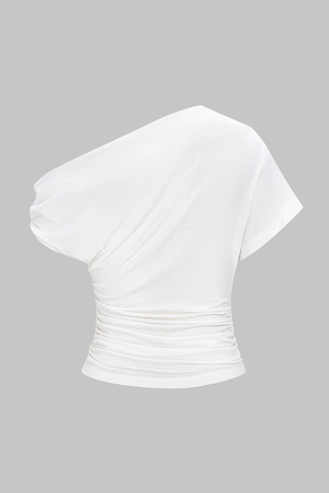 Metallic Decor One Shoulder Ruched Short Sleeve T-Shirt - Image 2