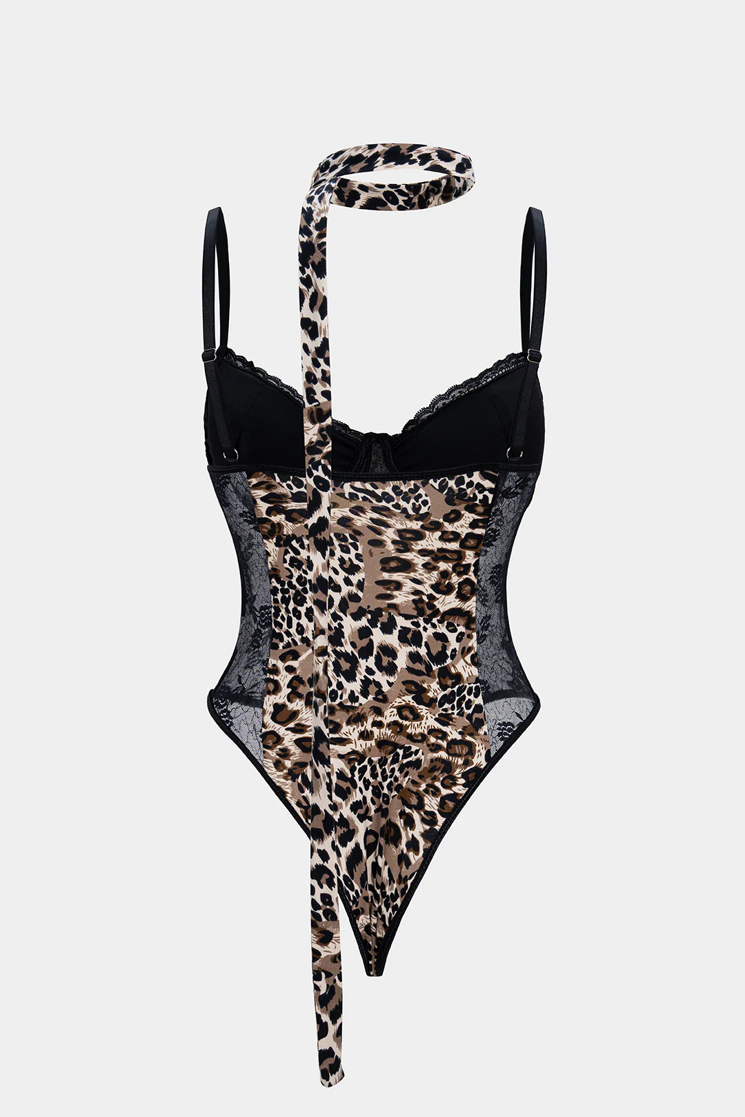 Leopard Print Sheer Lace Trim Sleeveless Bodysuit - Image 2