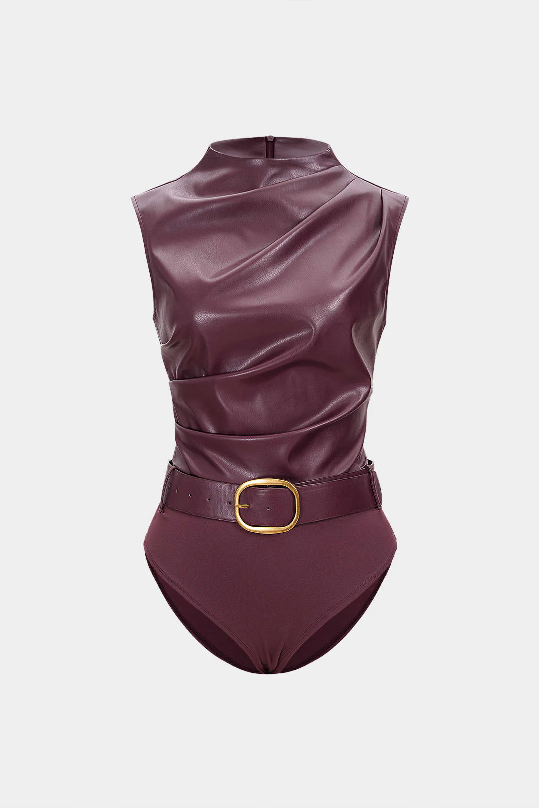 Faux Leather Patchwork Ruched Sleeveless Bodysuit