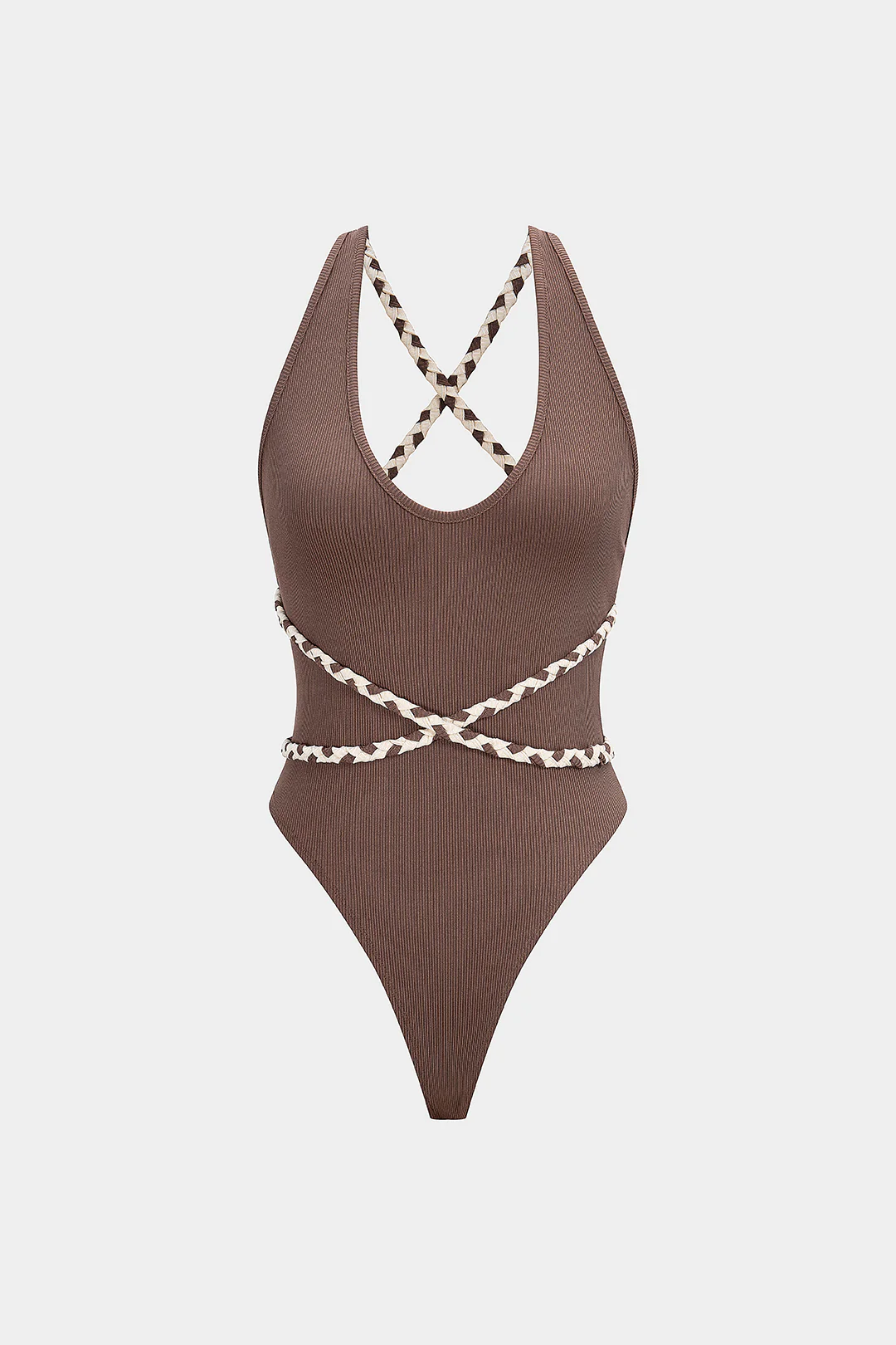 Contrast Crossed Braided Tie-Back Sleeveless Bodysuit