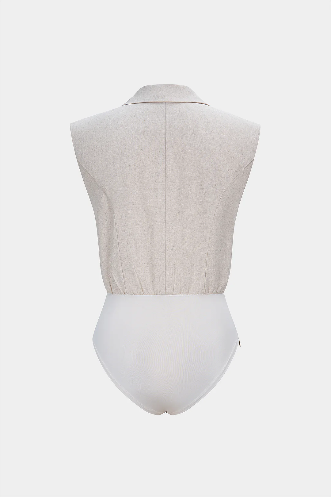 Linen Asymmetrical Notched Lapel Sleeveless Bodysuit - Image 2