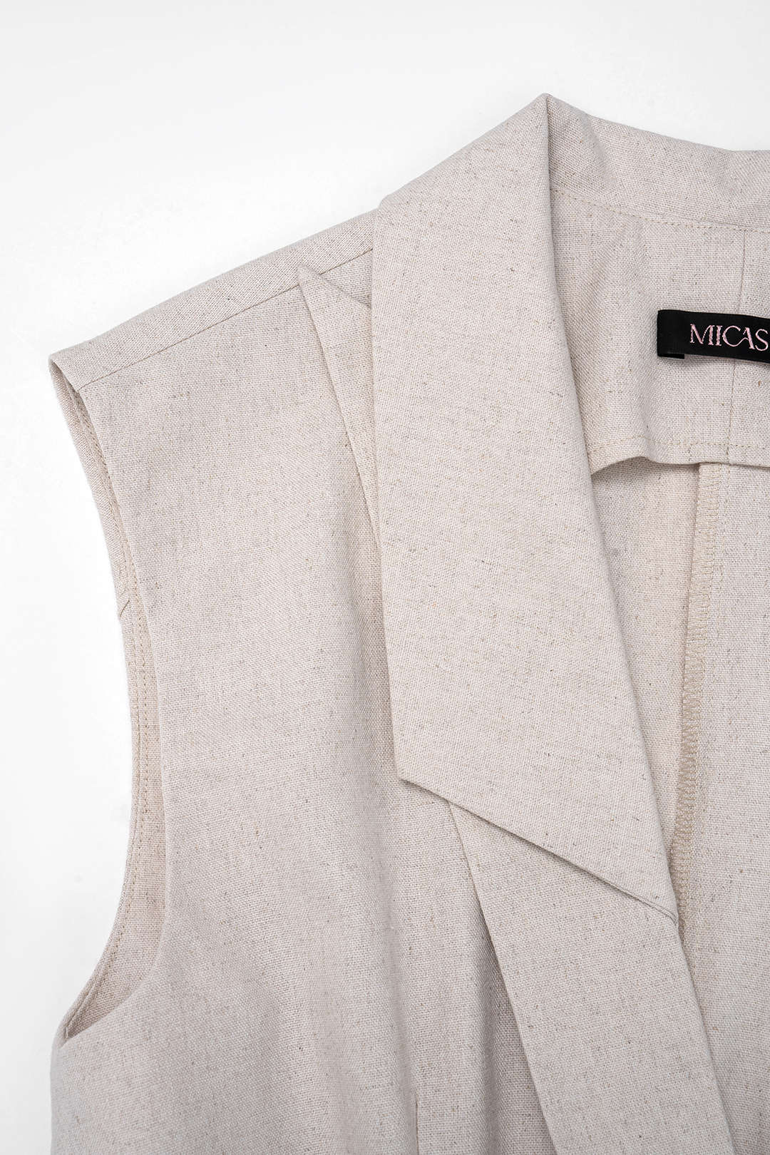Linen Asymmetrical Notched Lapel Sleeveless Bodysuit - Image 3