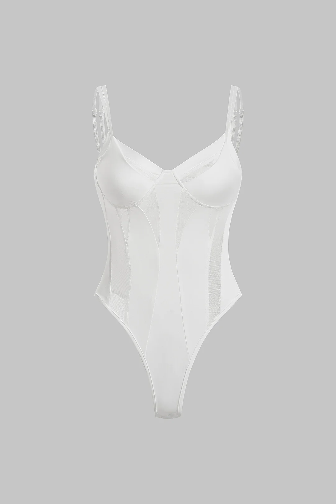 Patchwork Mesh V-Neck Sleeveless Bodysuit - Image 6