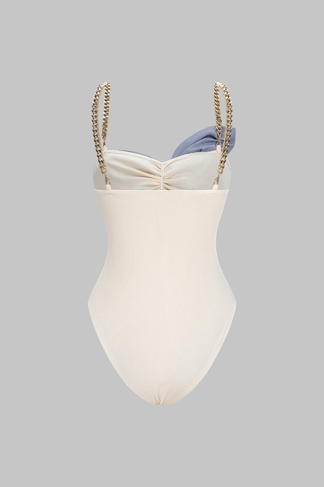 Patchwork Metallic Chain Knot Sleeveless Bodysuit - Image 2