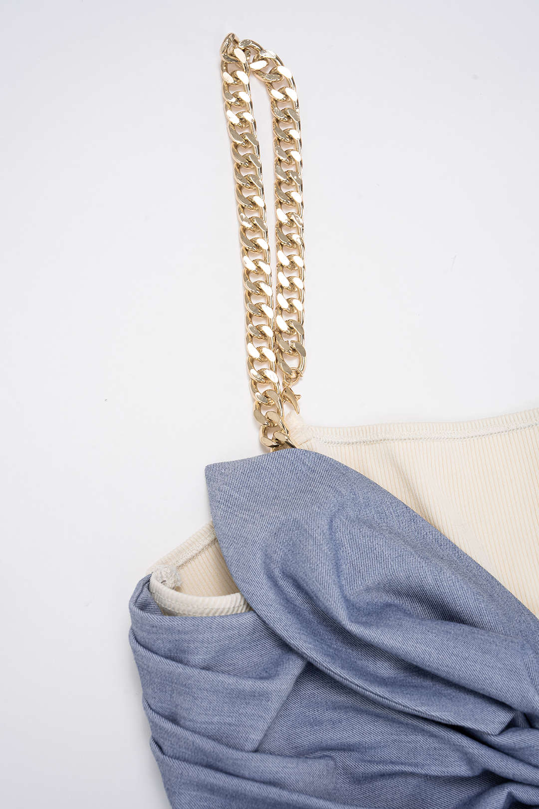 Patchwork Metallic Chain Knot Sleeveless Bodysuit - Image 3