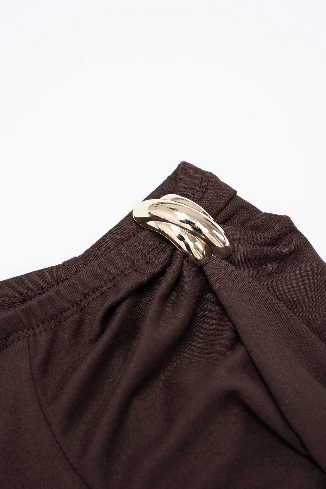 Solid Metallic Decor One Shoulder Long Sleeve Bodysuit - Image 3
