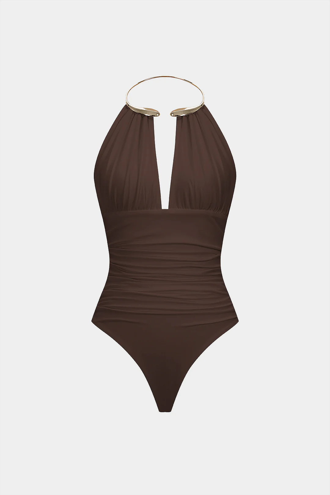 Metallic Decor Halter Neck Ruched Sleeveless Backless Bodysuit - Image 10