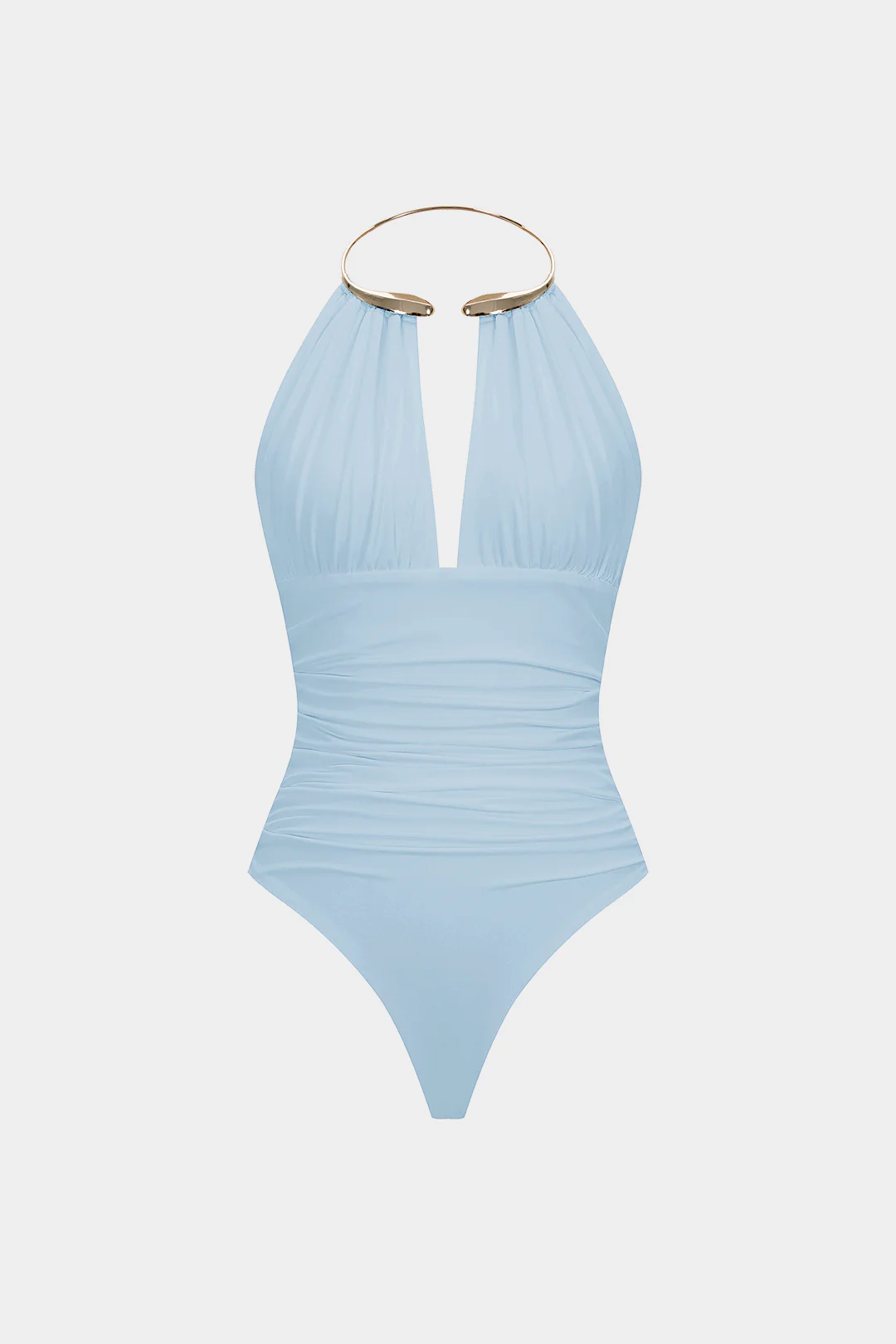 Metallic Decor Halter Neck Ruched Sleeveless Backless Bodysuit - Image 11