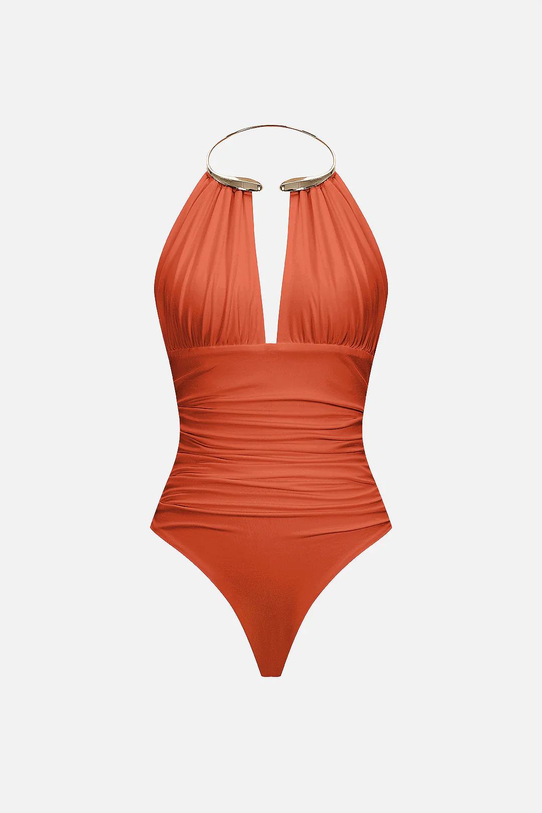 Metallic Decor Halter Neck Ruched Sleeveless Backless Bodysuit - Image 13