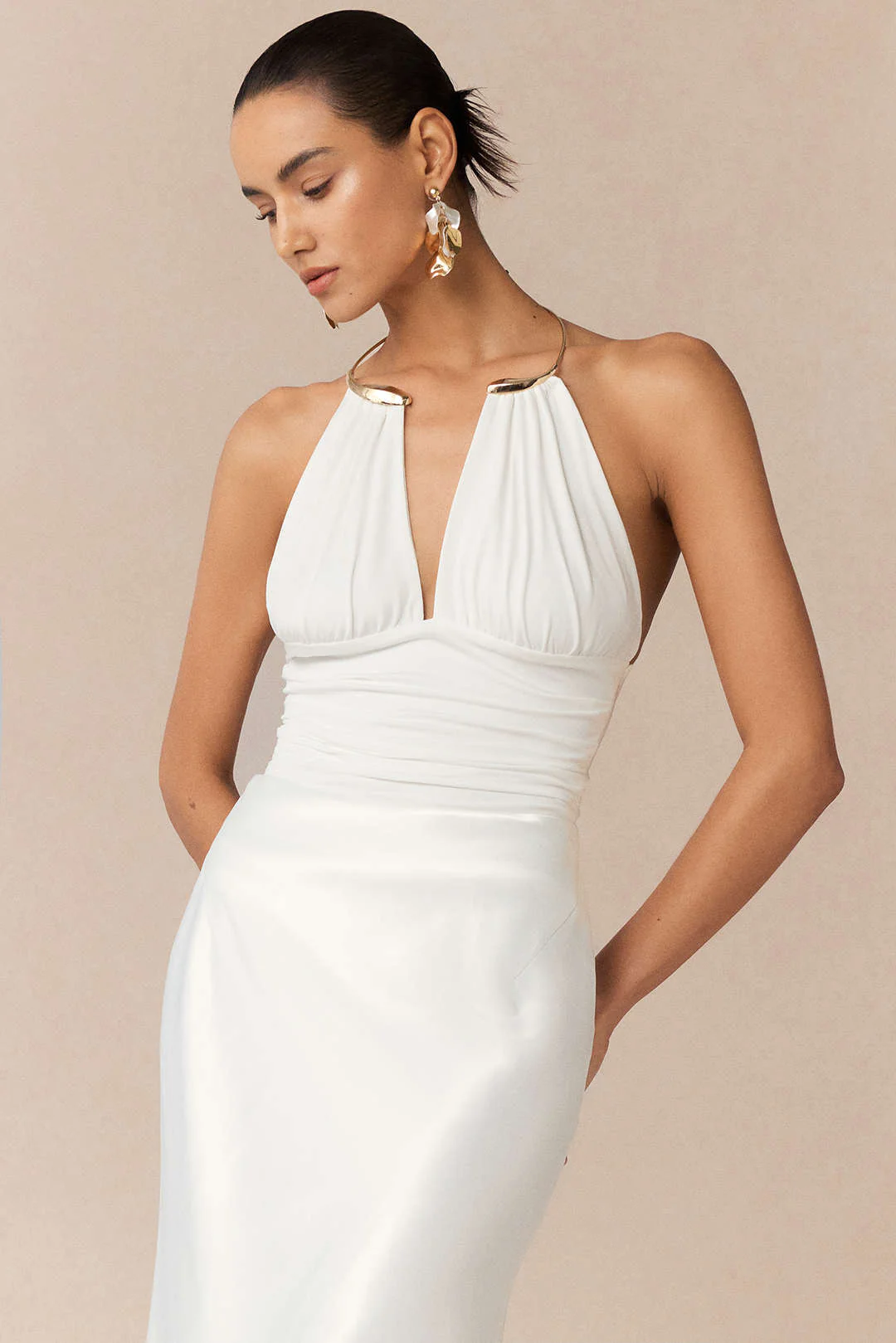 Metallic Decor Halter Neck Ruched Sleeveless Backless Bodysuit - Image 5