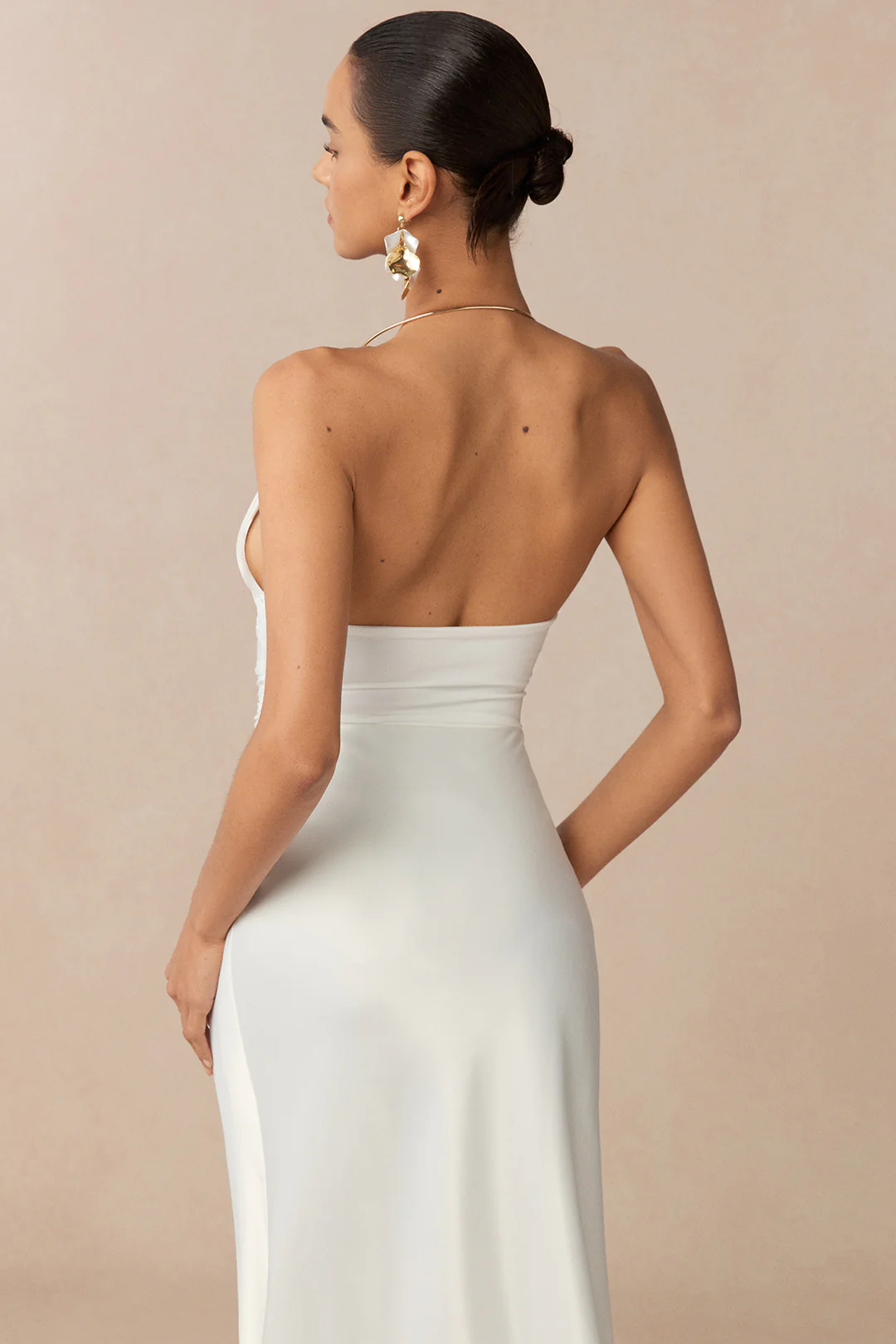 Metallic Decor Halter Neck Ruched Sleeveless Backless Bodysuit - Image 8
