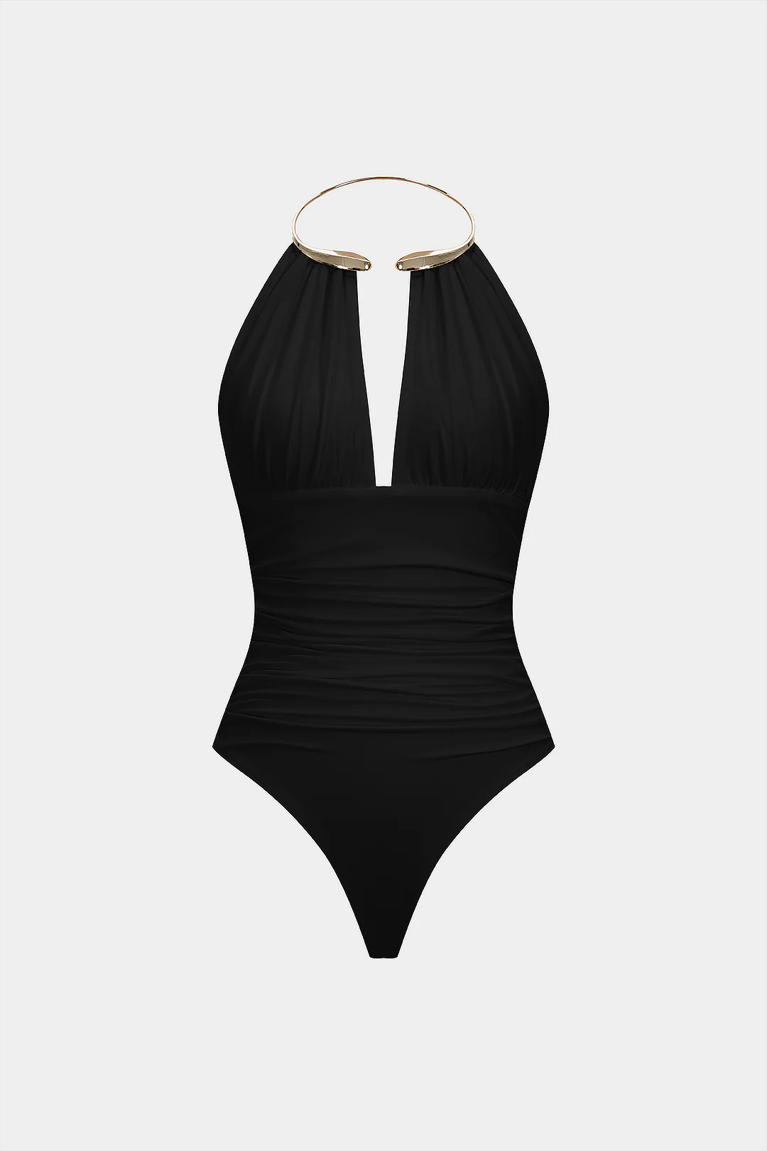 Metallic Decor Halter Neck Ruched Sleeveless Backless Bodysuit - Image 9