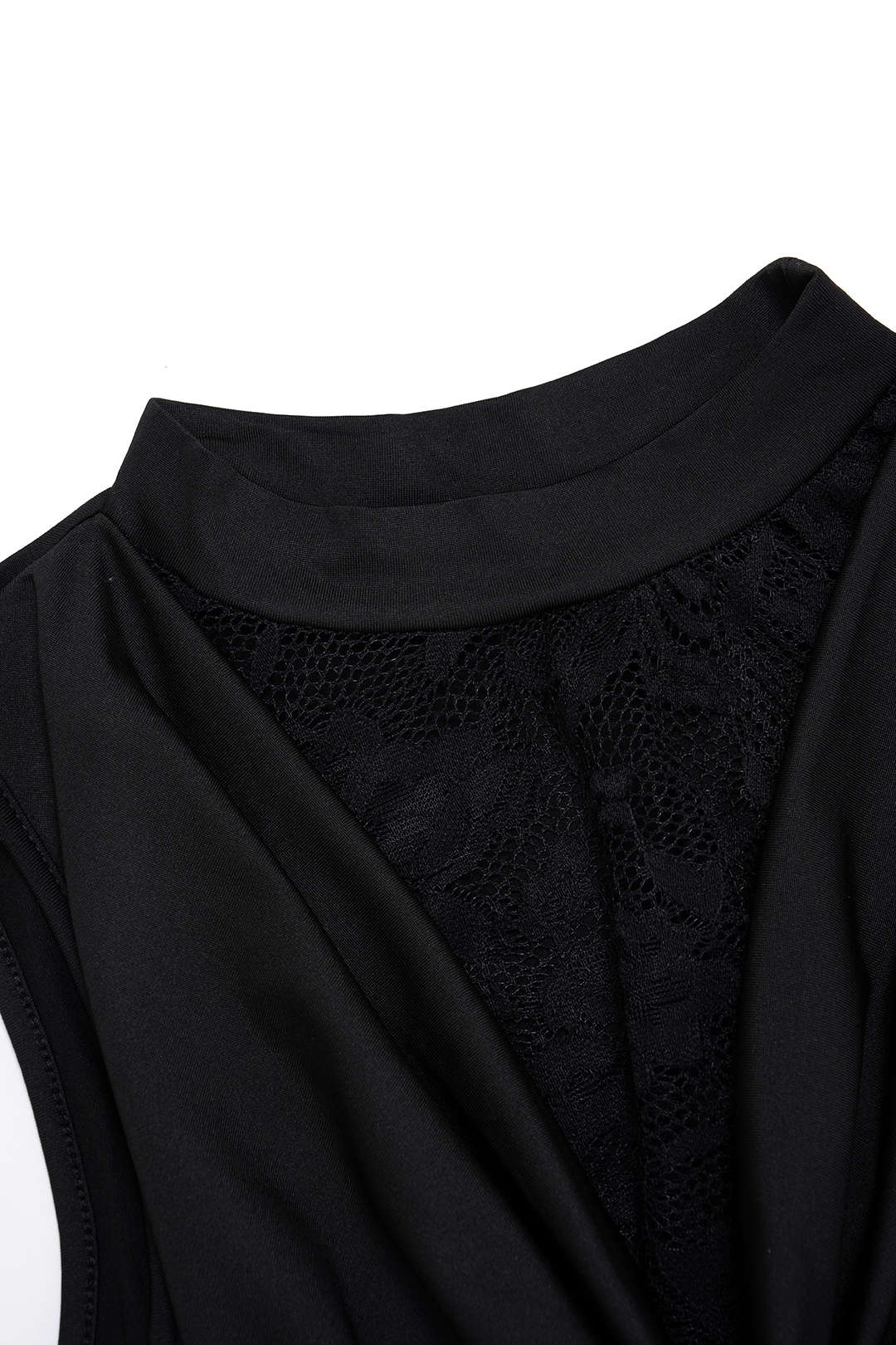 Patchwork Draped Cowl Neck Cut Out Sleeveless Bodysuit - Image 3