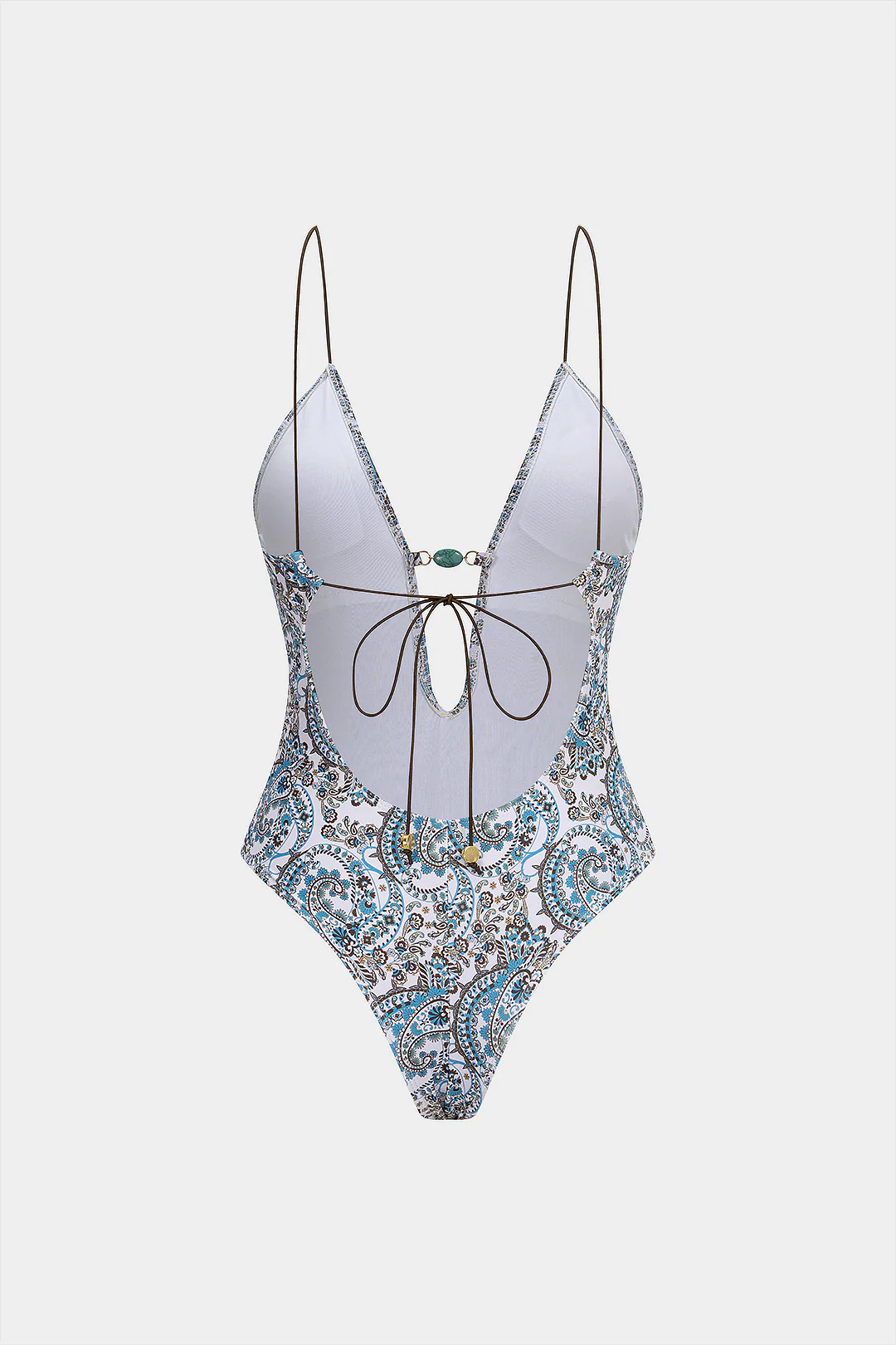 Artistic Print V-Neck Tie Back Backless Swimsuit - Image 2