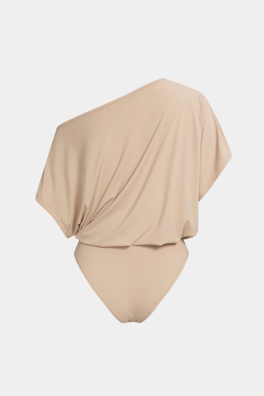 One Shoulder Ruched Asymmetrical Short Sleeve Bodysuit - Image 2