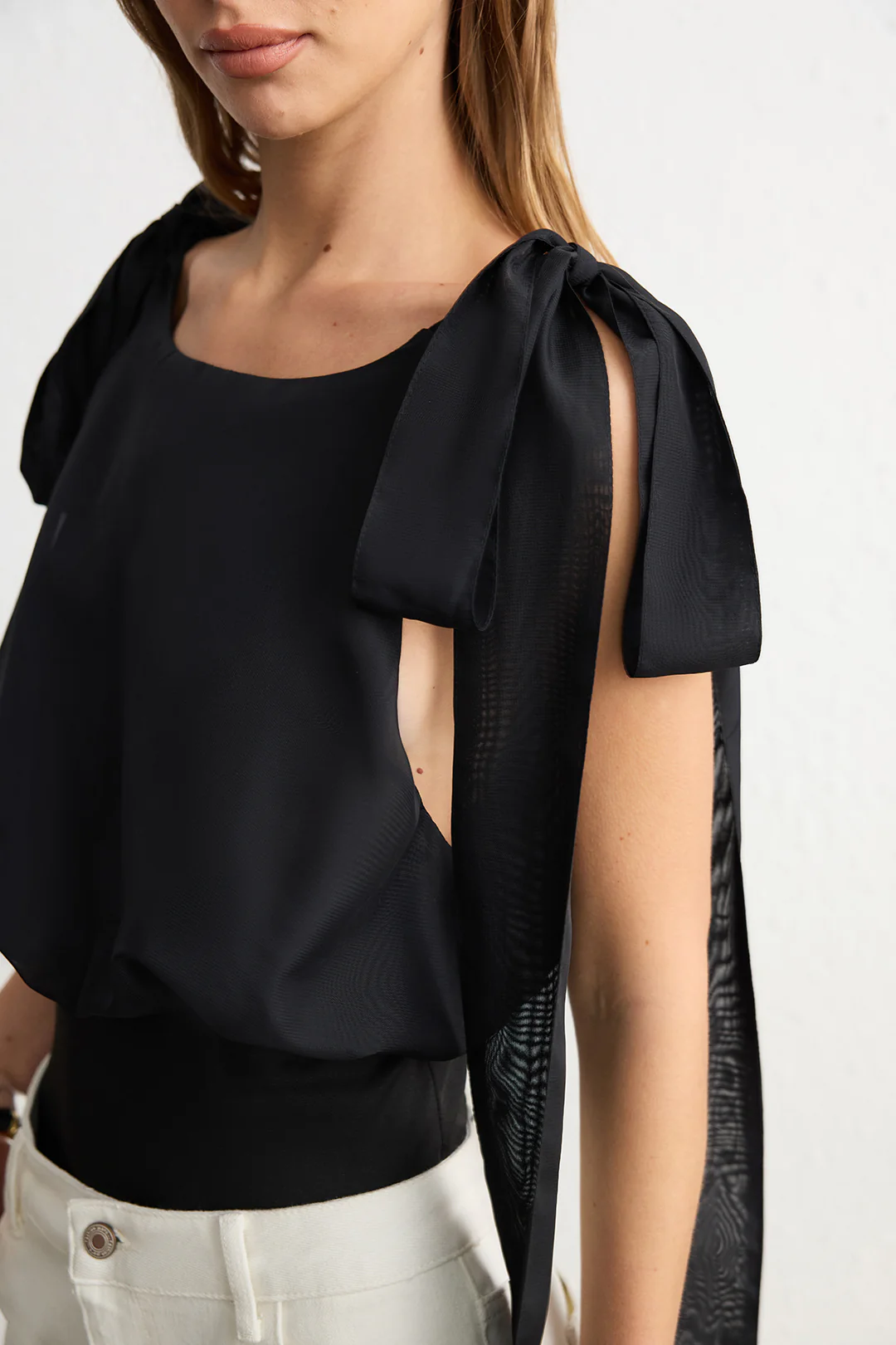 Chiffon Tie-Up Backless Sleeveless Bodysuit - Image 4