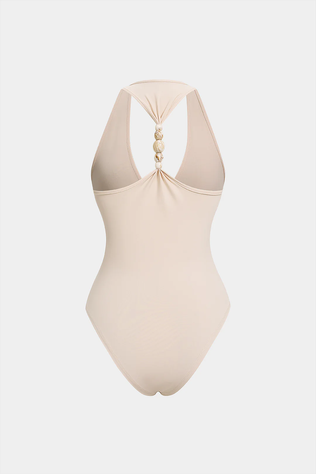 Solid V-Neck Beaded Backless Sleeveless Bodysuit - Image 2