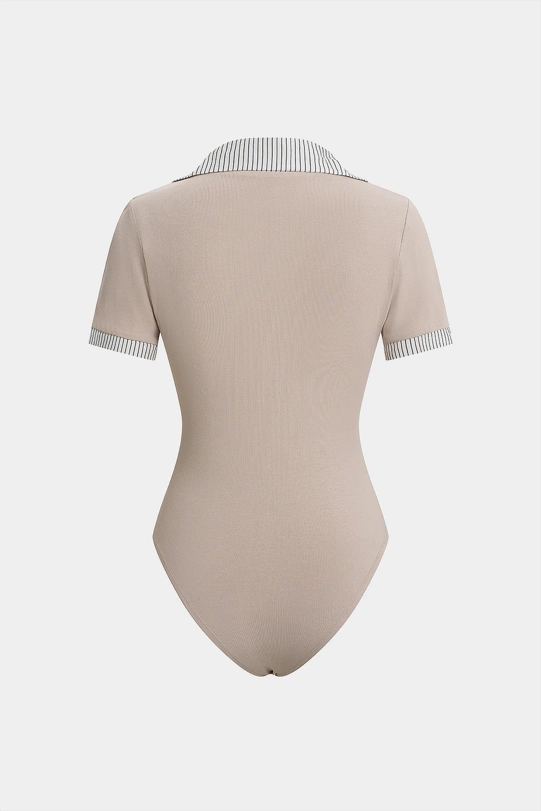 Striped Patchwork Lapel Short Sleeve Bodysuit - Image 2