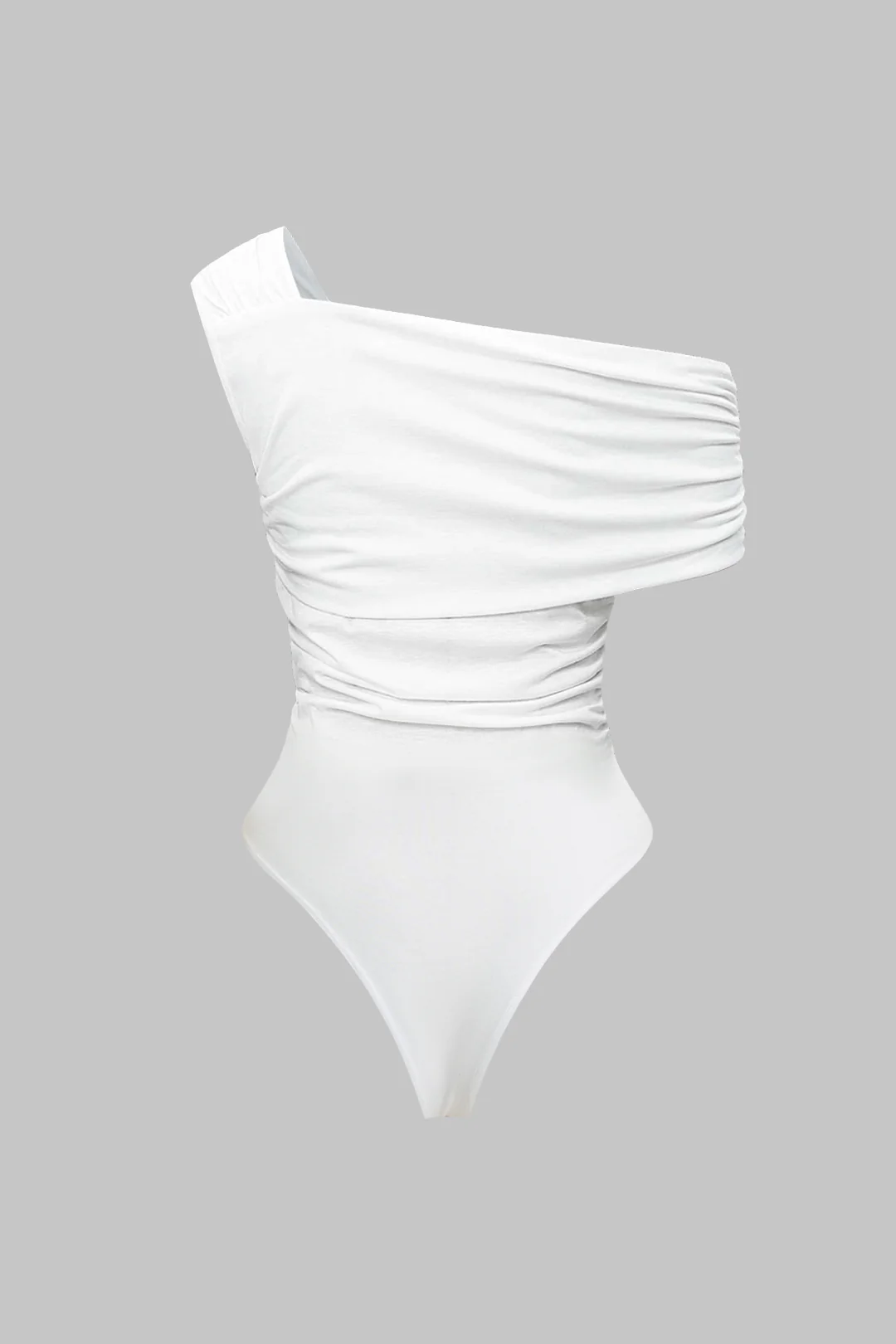 One Shoulder Asymmetrical Ruched Sleeveless Bodysuit - Image 2