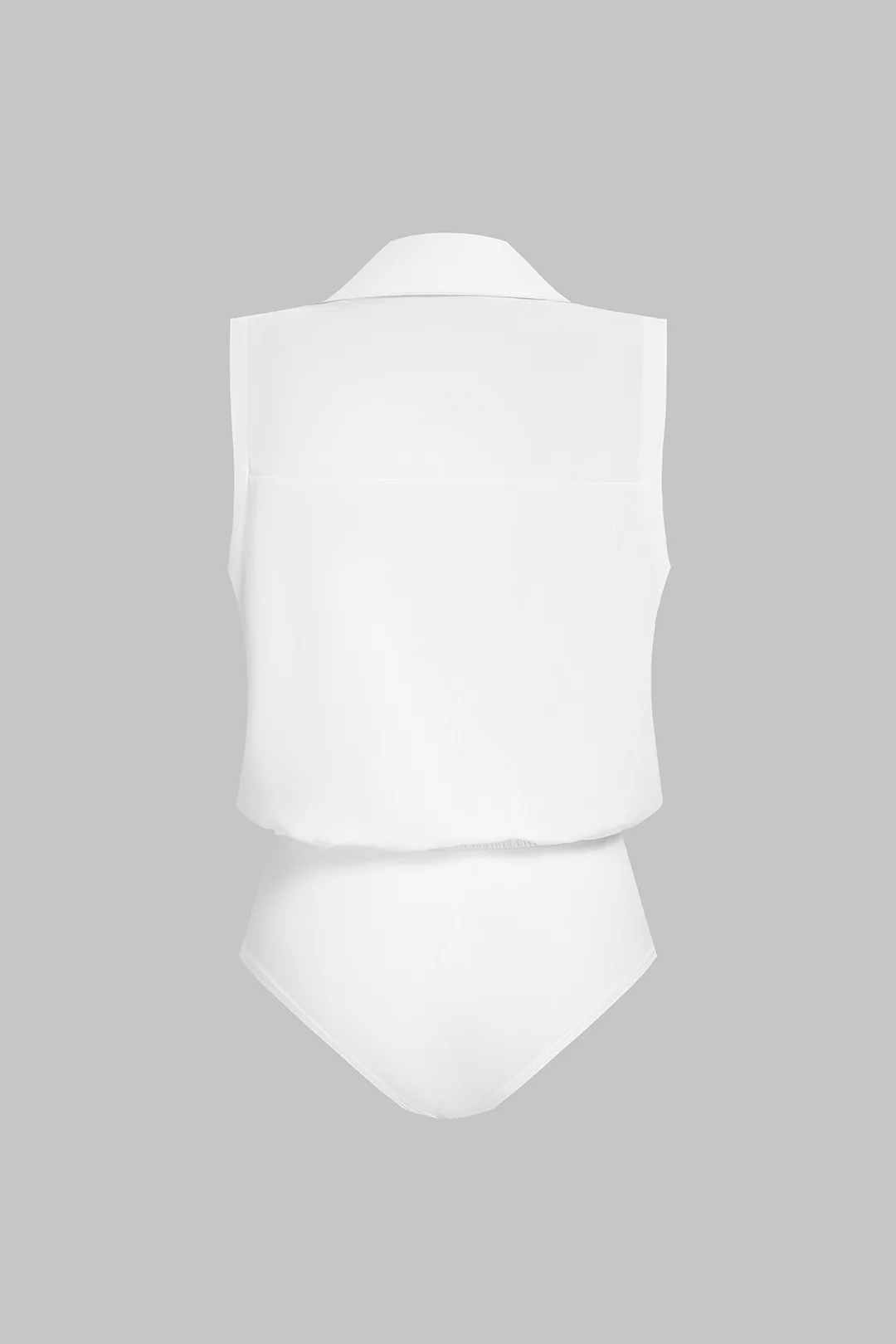 Solid Lapel V-Neck Sleeveless Bodysuit - Image 2
