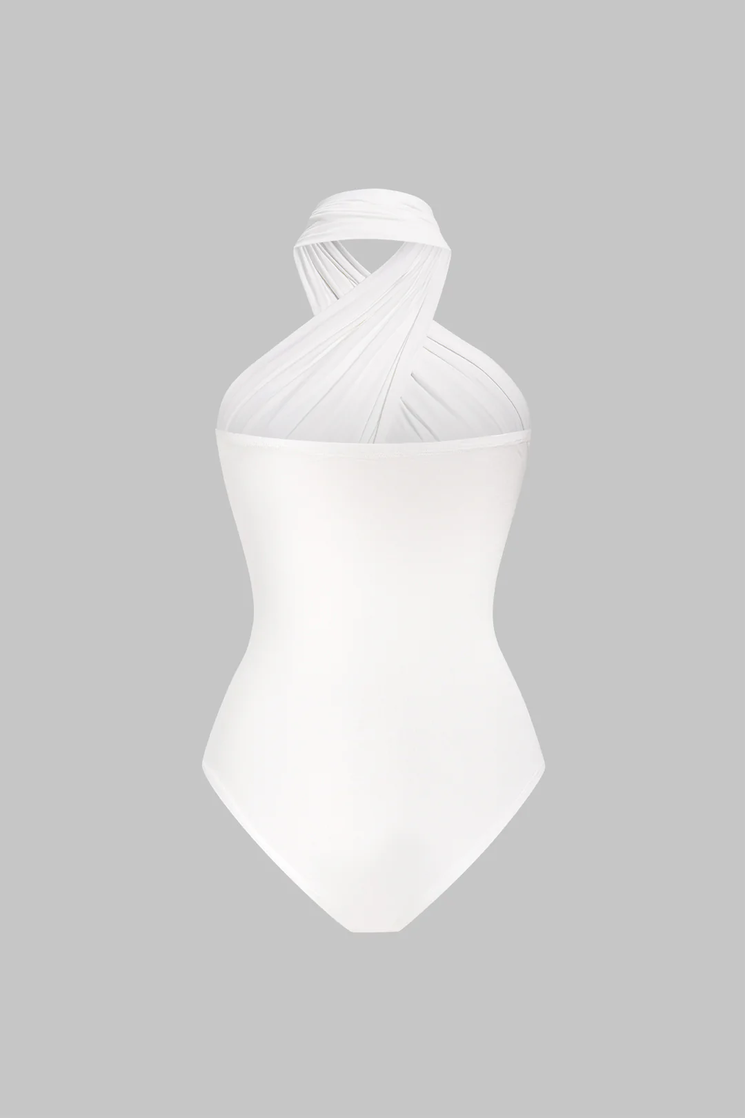 Solid Crossed Halter Neck Cut Out Ruched Sleeveless Bodysuit - Image 2