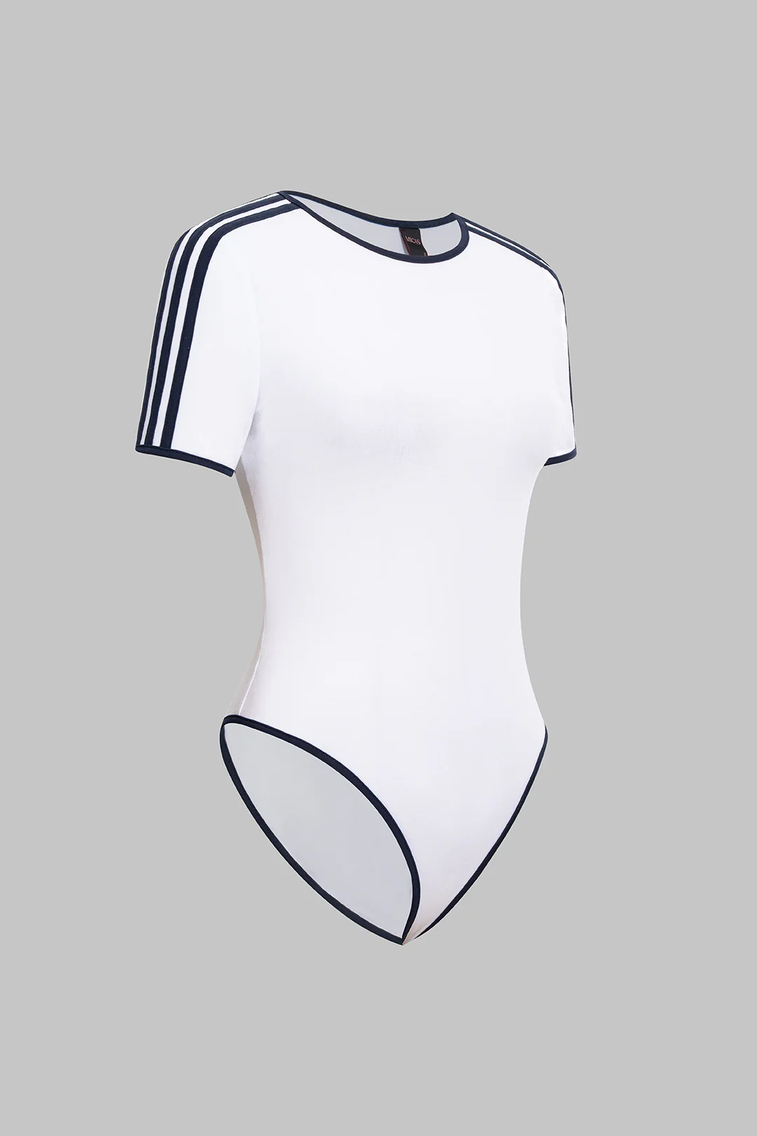 Contrast Striped Round Neck Short Sleeve Bodysuit - Image 2