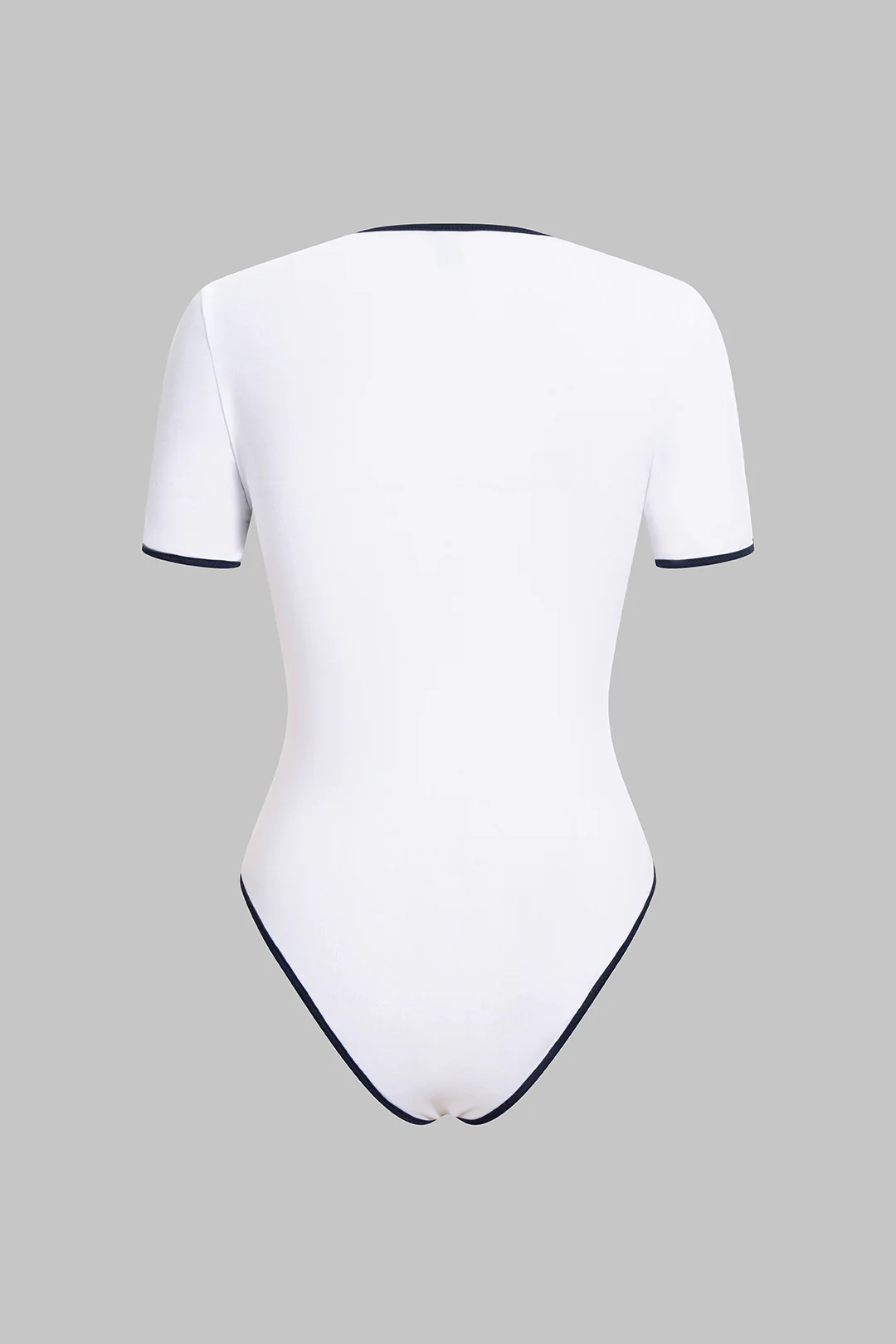 Contrast Striped Round Neck Short Sleeve Bodysuit - Image 3