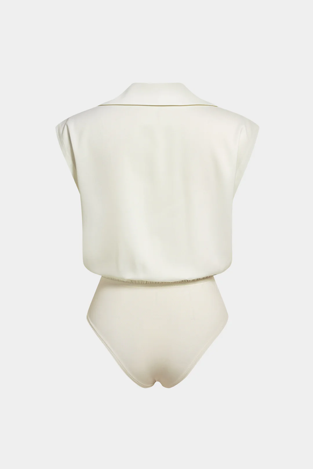 Lapel V-Neck Button Sleeveless Bodysuit - Image 2