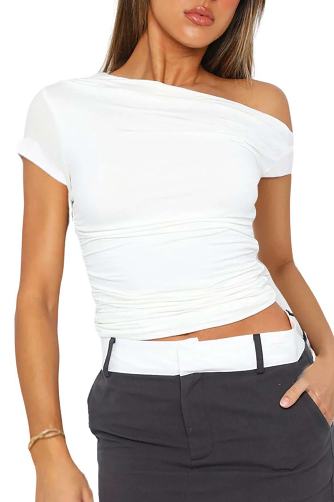 Basic Asymmetrical Ruched T-shirt - Image 4