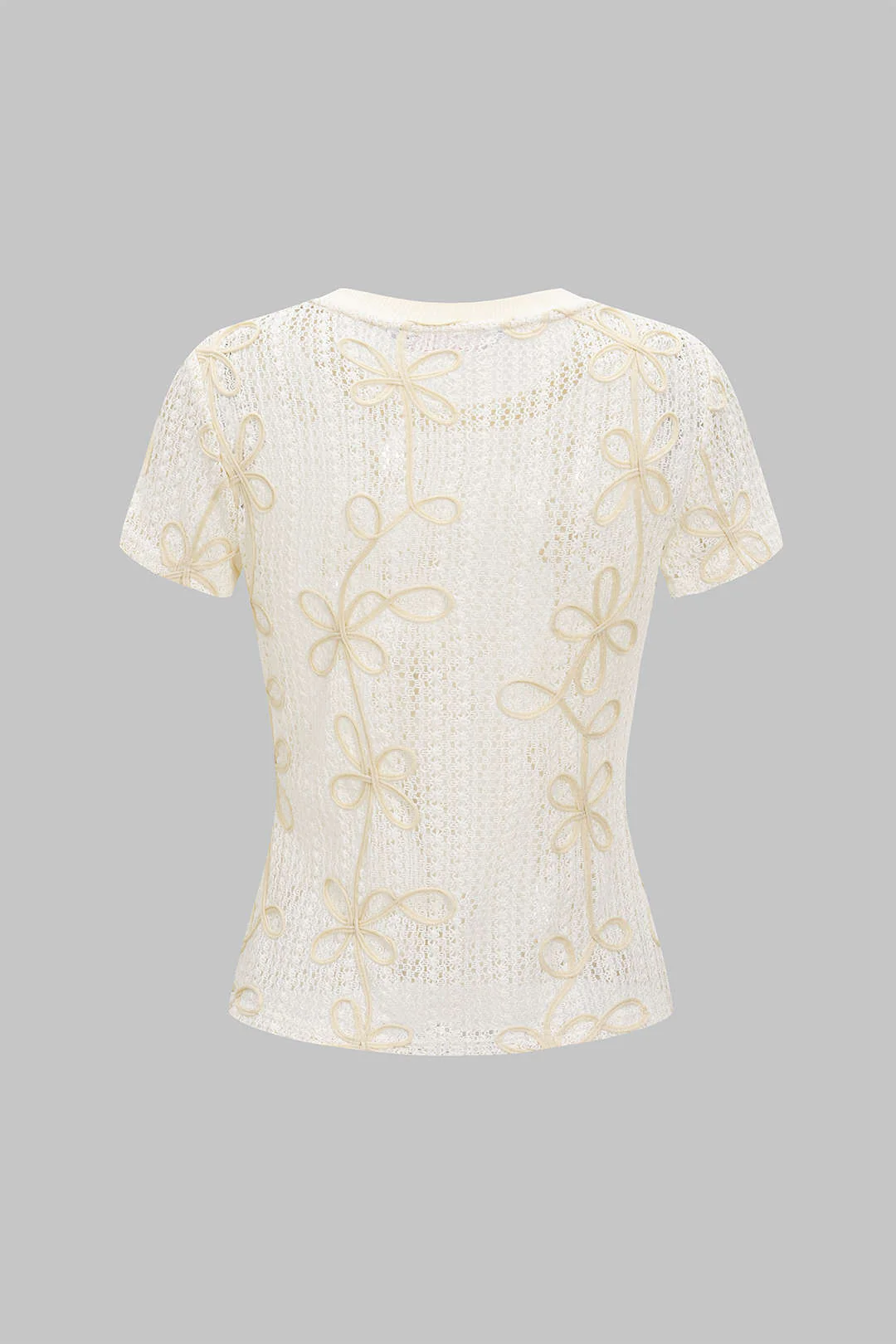 Hollow Out Applique Short Sleeve T-Shirt - Image 2