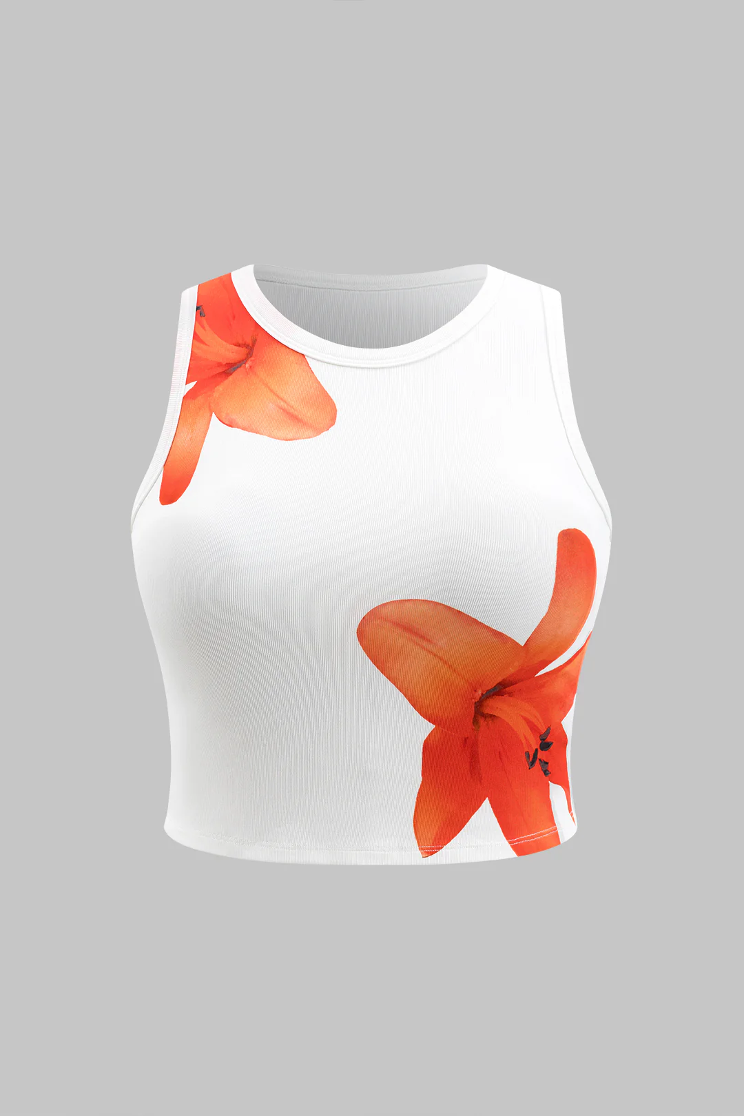 Plus Size Floral Print Round Neck Sleeveless T-Shirt