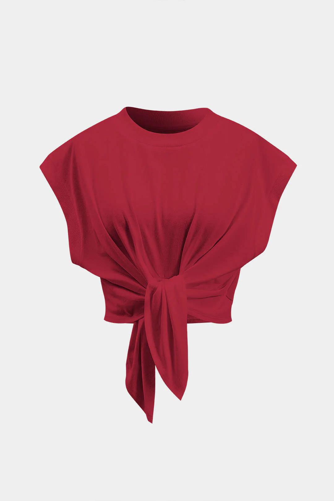 Solid Ruched Tie Front T-Shirt - Image 10