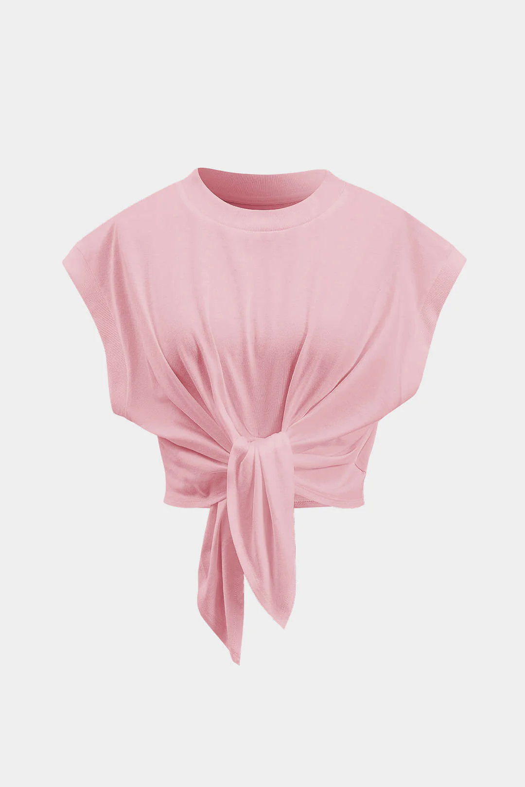 Solid Ruched Tie Front T-Shirt - Image 15