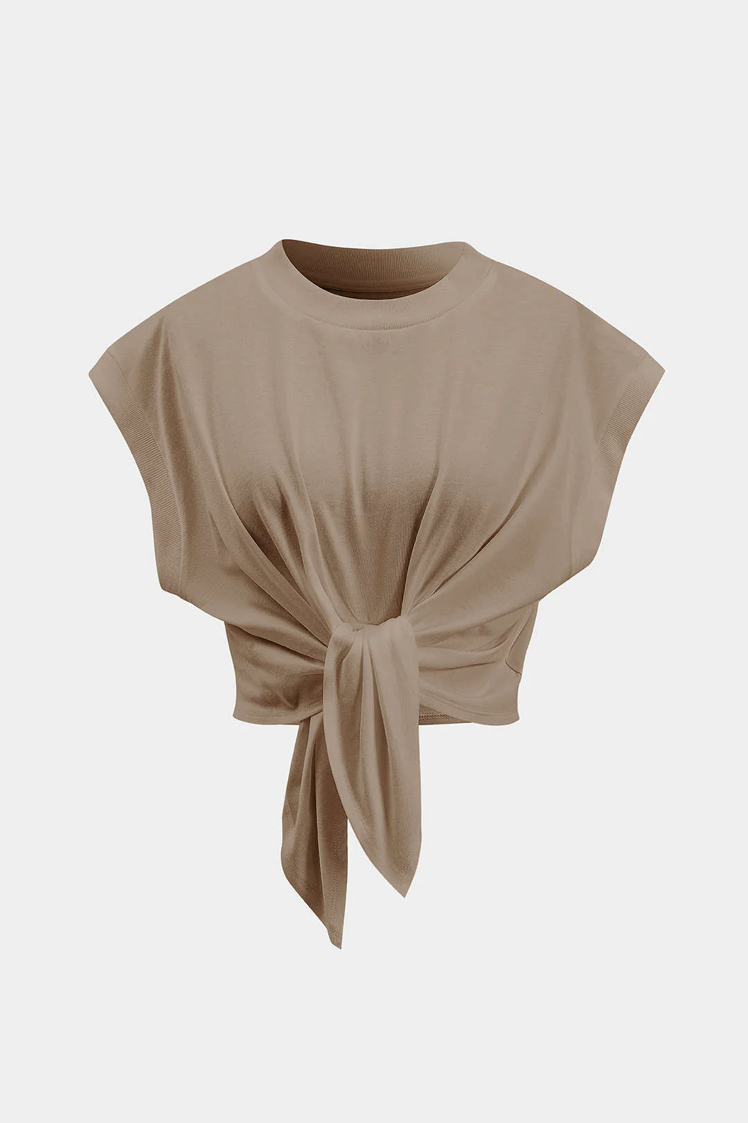 Solid Ruched Tie Front T-Shirt - Image 16