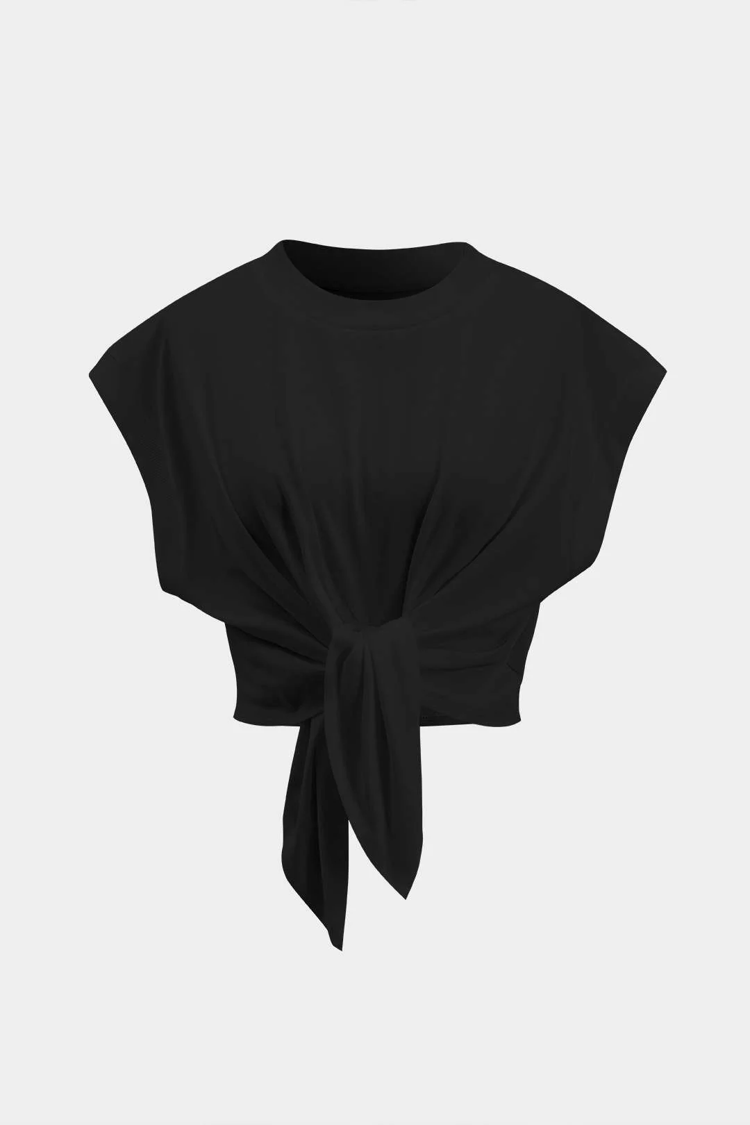 Solid Ruched Tie Front T-Shirt - Image 7