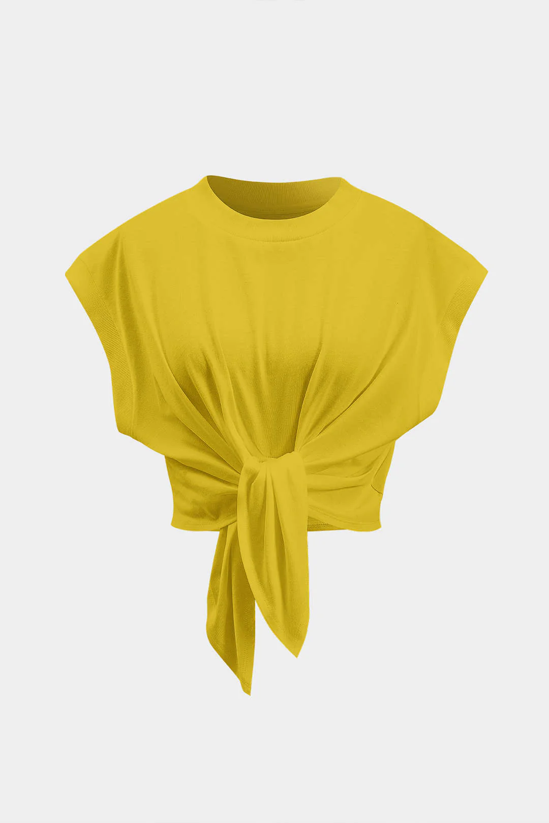 Solid Ruched Tie Front T-Shirt - Image 8