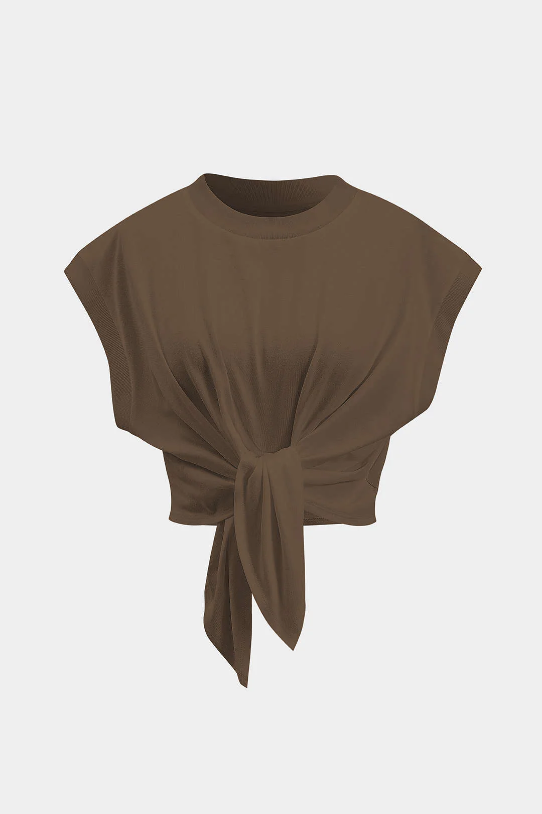 Solid Ruched Tie Front T-Shirt - Image 9