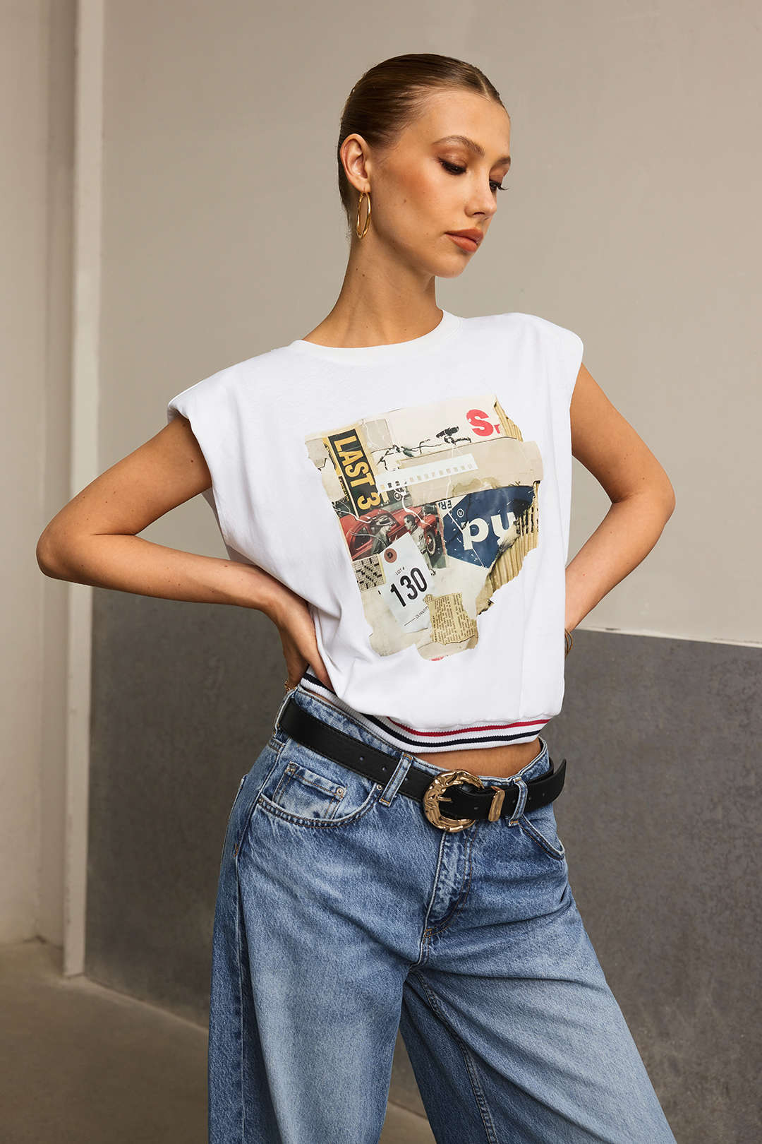 Car Letter Digital Pattern Print Loose Sleeveless T-Shirt - Image 6