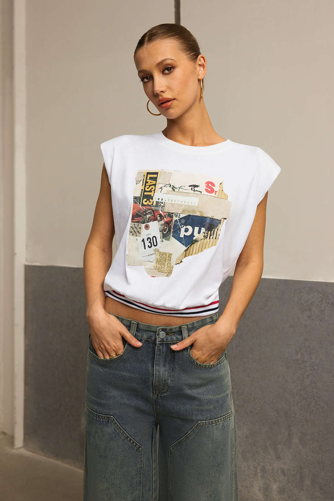 Car Letter Digital Pattern Print Loose Sleeveless T-Shirt - Image 7