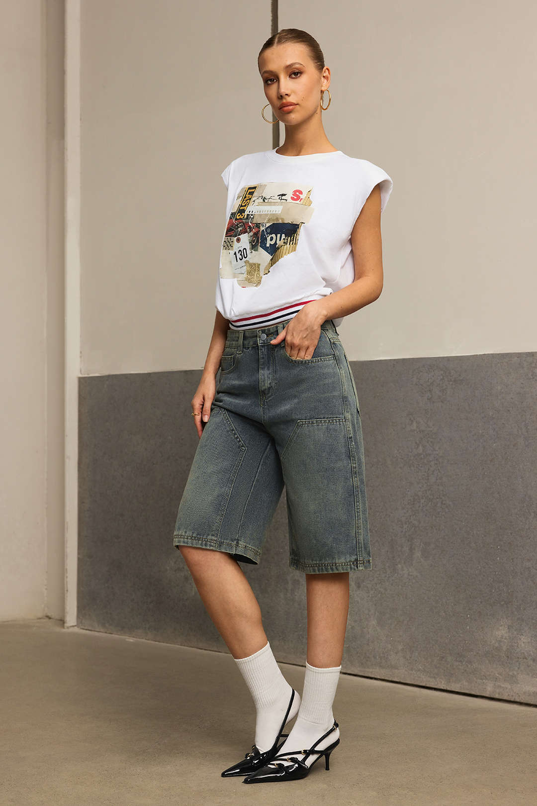 Car Letter Digital Pattern Print Loose Sleeveless T-Shirt - Image 8