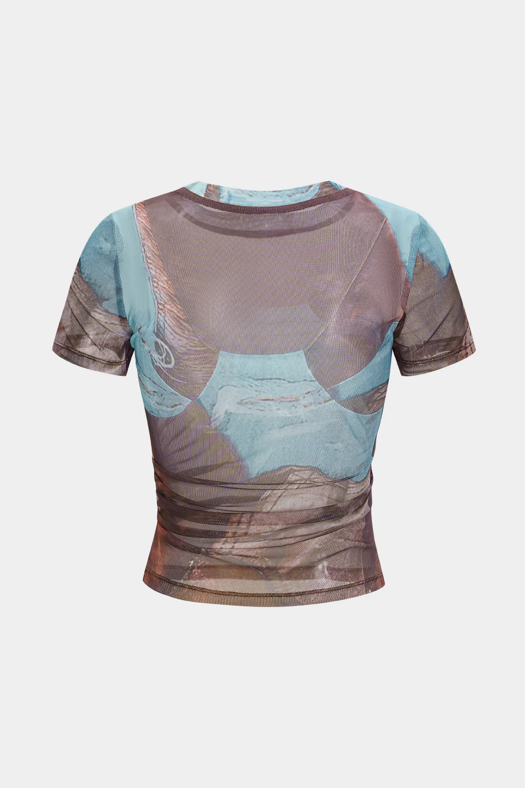 Abstract Print Mesh Round Neck Short Sleeve T-Shirt - Image 2