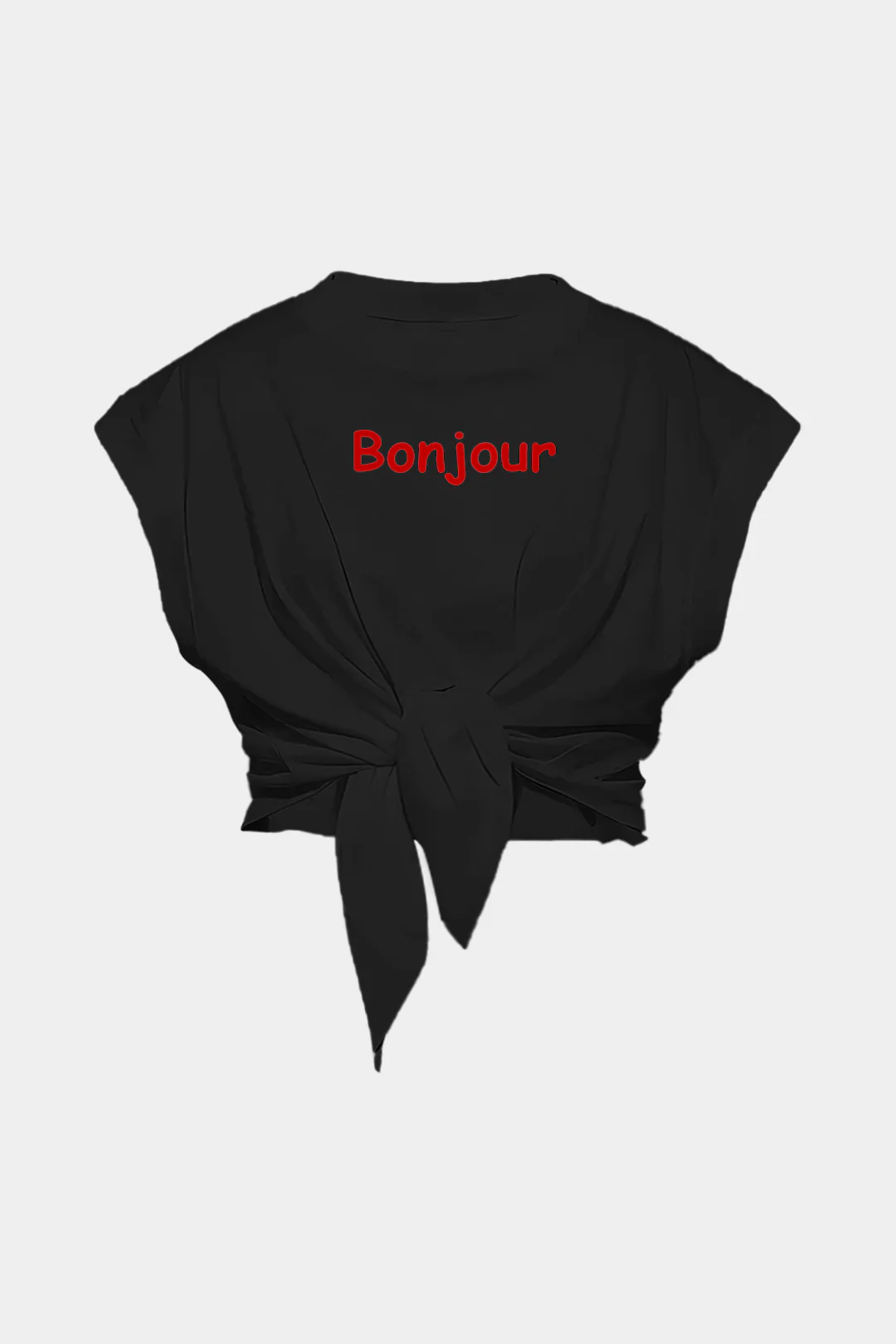 Plus Size Letter Print Tie Front Round Neck T-Shirt - Image 3