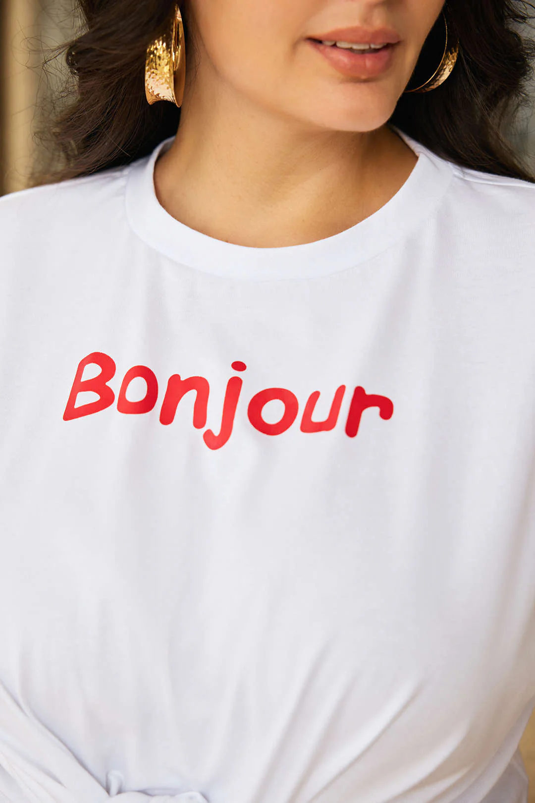 Plus Size Letter Print Tie Front Round Neck T-Shirt - Image 7