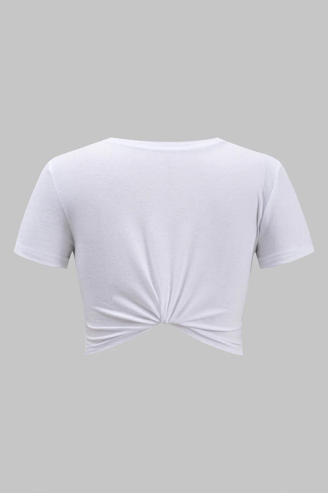 Plus Size Round Neck Denim Patchwork Short Sleeve T-Shirt - Image 2
