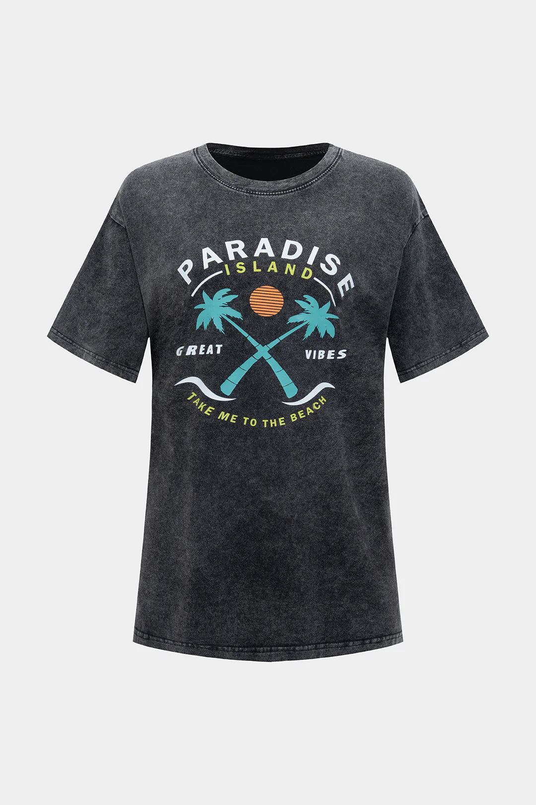 Coconut Palm Print Round Neck Short Sleeve T-Shirt - Image 2