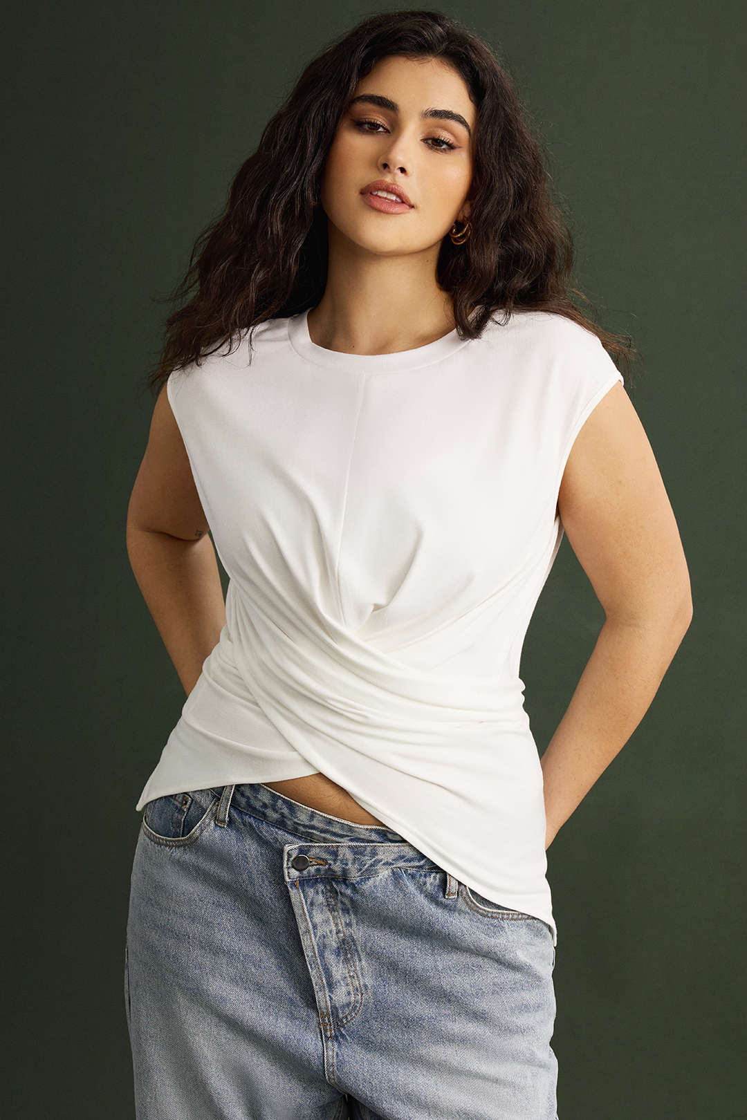 Plus Size Round Neck Short Sleeve Tie T-Shirt - Image 3