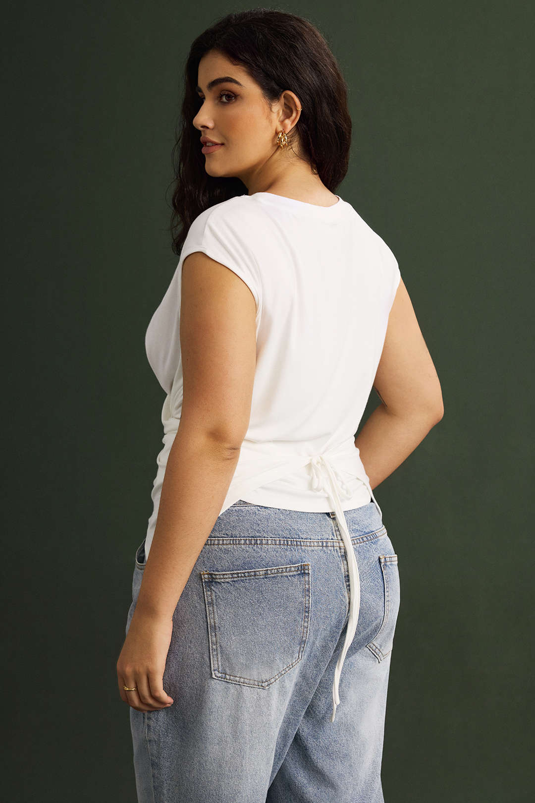 Plus Size Round Neck Short Sleeve Tie T-Shirt - Image 7